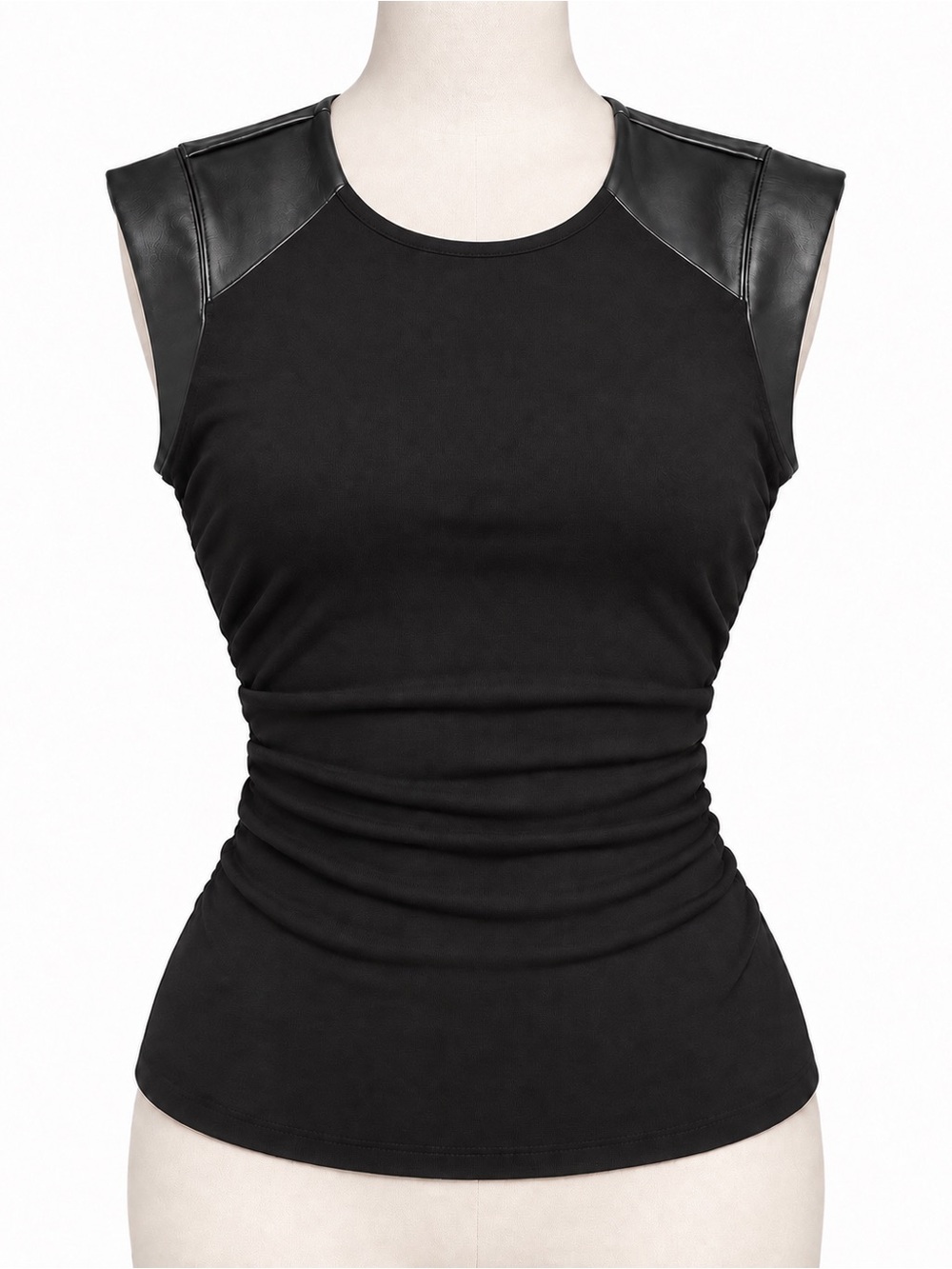Michael Kors Black Tank Top with Faux-Leather Shoulder Panels
